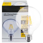 LED-Fadenlampe,<BR>Globe-Form,<BR>klar<BR>E27/8W<BR>1055 lm,<BR>2700K