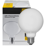 LED-Filament-Lampe, <BR>Globe-Form, opal, <BR>E27/7W, 720 lm,<BR>2700K,<BR> 95