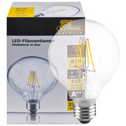 LED-Filament-Lampe, <BR>Globe-Form, klar, <BR>E27/7W, 810 lm,<BR>2700K