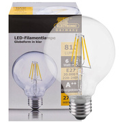 LED-Filament-Lampe, <BR>Globe-Form, klar, <BR>E27,<BR>2700K