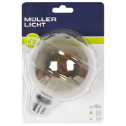 LED-Filament-Lampe,<BR>Globe-Form, rauchgrau,<BR>E27/4W (11W), 100 lm,<BR>2000K