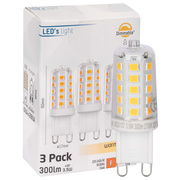 LED-Stiftsockellampe, 3er-Set,<BR>klar,<BR>G9/3,5W (28W), 300 lm, <BR>2700K,<BR>dimmbar