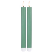 Echtwachs-Tafelkerze,<BR>FLAMME STRIPE,<BR>1 warmweie flackernde LED,<BR>2er-Set,<BR>H 250,  21,<BR>grn