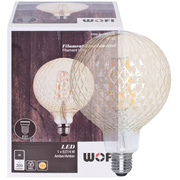 Deko-LED-Filament-Lampe,<BR>Globe/Raute, bernstein, <BR>E27/4W, 300 lm,<BR>1800K