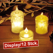 LED-Kerzen,<BR>3er-Set,<BR>je 1 warmweie LED,<BR>Display mit 12 Stck