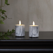 Echtwachskerze,<BR>FLAMME MARBLE,<BR>1 warmweie flackernde LED,<BR>2er-Set,<BR>H 90,  55
