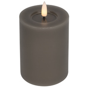 Echtwachskerze,<BR>FLAMME FLOW,<BR>1 warmweie flackernde LED,<BR>mit Wachsspiegeloptik,<BR>graubraun