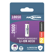 LI-ION-Akku,<BR>18650 Rundzelle,<BR>3,6V/2.600 mAh,<BR>Blisterware,<BR>mit integriertem USB-C Ladeport