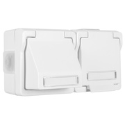 Datendose,<BR>fr 1+2 Universal-Module<BR>und Schutzkontaktsteckdose<BR>mit Klappdeckel