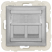 Zentralplatte,<BR>fr UAE 1-2-fach,<BR>fr Keystonemodule,<BR>mit Kunststofftrger,<BR>LOGUS 90,<BR>alu-silber