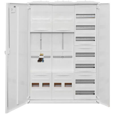 Zhlerschrank, TAB/VDE, 1 x 3-Punkt Zhlerplatz, 1 x 3-Punkt Reserveplatz, 1 x Verteilerfeld 7-reihig