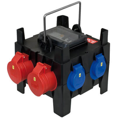Mobile CEE- Steckdosenverteilung, IMST, Eingang: 16A CEE, Ausgang: 2 x 16A CEE, 4 x Schutzkontakt-Steckdosen