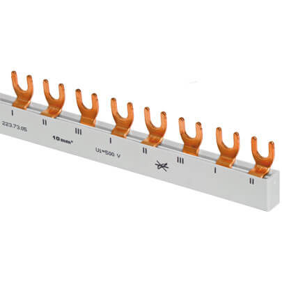 MINILINE-SYSTEM, Gabel-Phasenschiene, 10 mm, 3-polig, L-Form, fr 1 4-pol. FI-Schalter und 5, 6 bzw 8 LS-Schalter