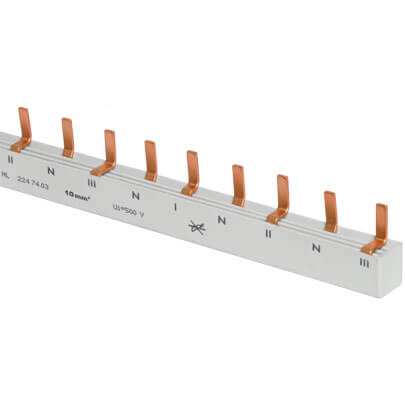 MINILINE-SYSTEM, Steg-Phasenschiene, 10 mm, 4-polig, L-Form, fr 6 2-pol. FI-Schalter