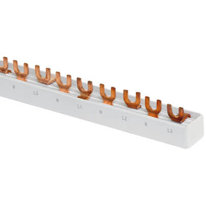 Gabel-Phasenschiene, 10 mm, 4-polig, L-Form, fr 6 x 2-pol. Schalter+N