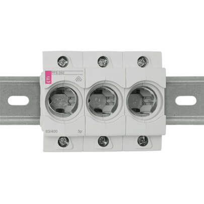 Einbausicherungssockel,  3-polig, mit Doppelfunktions- Klemme bis 35 mm, fr Hutschienenmontage