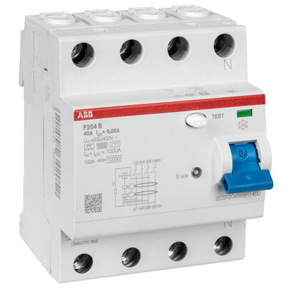 allstromsensitiver FI-Schutzschalter, F204B, 4-polig, 40A/0,03, Typ B, 4 TE