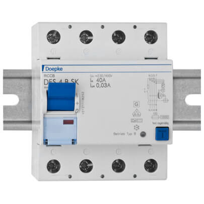 allstromsensitiver  FI-Schutzschalter,  4-polig, Typ B, 4 TE