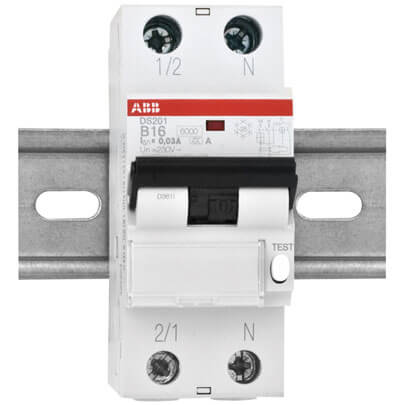 FI/LS-Schutzschalter,  2-polig, 16A/0,03 und  B-Charakteristik 16A, Baureihe DS201, 2 TE