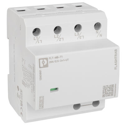 Kombi-Blitz-/ �berspannungsableiter, FLT-MB-T1-264/12.5-3+1-UT, f�r WG mit/ohne �u�eren Blitzschutz, f�r Normschiene