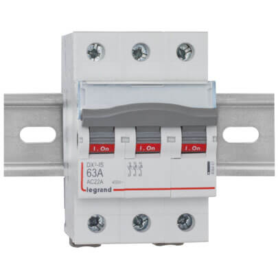 Einbau-Kipp-A-Schalter, DX, 3-polig  63A, 3 TE