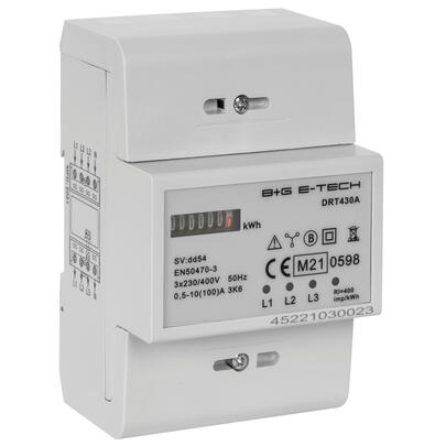 Stromzähler, für Drehstrom, dreiphasig, 3 x 230V/(5)80A, mit Rollenzählwerk, MID Konformitätserklärung