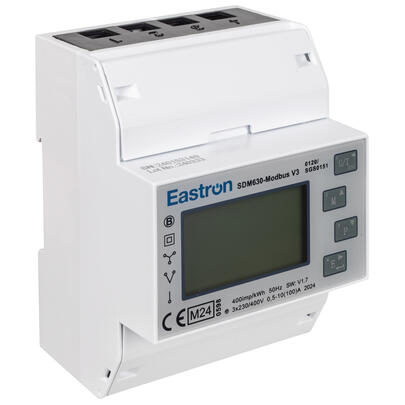Stromzhler, EASTRON-SDM630-Modbus V3, fr Drehstrom, dreiphasig, 1+3 x 230V-AC/(5)100A, mit LCD-Zhlwerk, MID-Konformittserklrung, 2-Richtungszhler