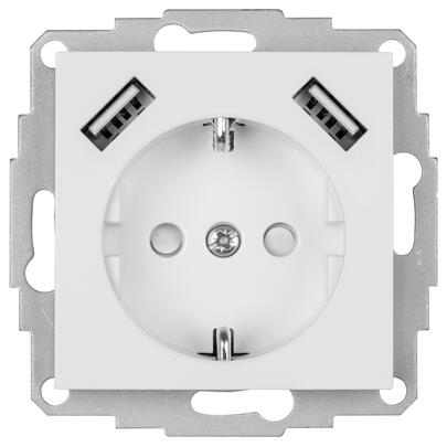 Kombi-Steckdose, 2 x USB-A, Gesamtleistung max. 3,4A, Zentralplatte 55 x 55, reinwei