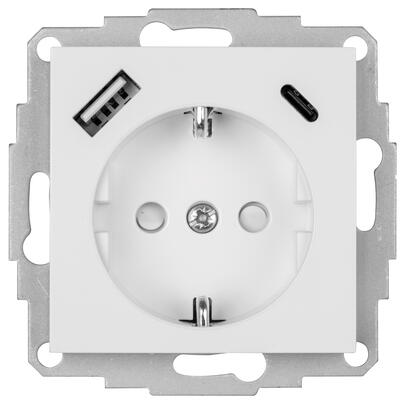 Kombi-Steckdose, 1 x USB-A + 1 x USB-C, Gesamtleistung max. 18W, Zentralplatte 55 x 55, reinwei (~RAL 9010)