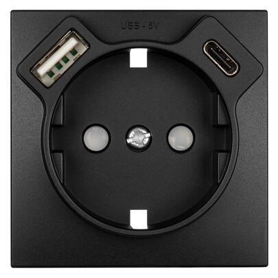 Zentralplatte, fr Schutzkontaktsteckdose, 1 x USB-A + 1 x USB-C, LOGUS 90, schwarz-matt