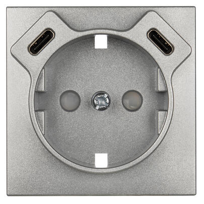 Zentralplatte, f�r Schutzkontaktsteckdose, 2 x USB-C, mit Ber�hrungsschutz, LOGUS 90, alu-silber