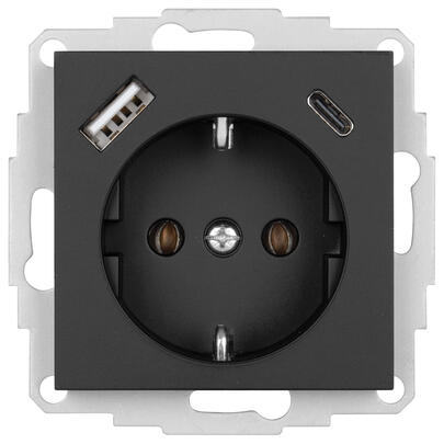 Kombi-Steckdose, 1 x USB-A + 1 x USB-C, K55 BBblack, schwarz matt