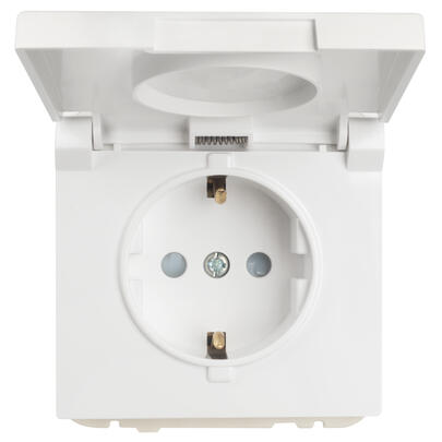 Kombi-Steckdose, mit Ber�hrungsschutz, Klappdeckel, APOLO 5000, signalwei�