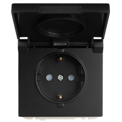 Kombi-Steckdose, mit Ber�hrungsschutz, Klappdeckel APOLO 5000, schwarz matt