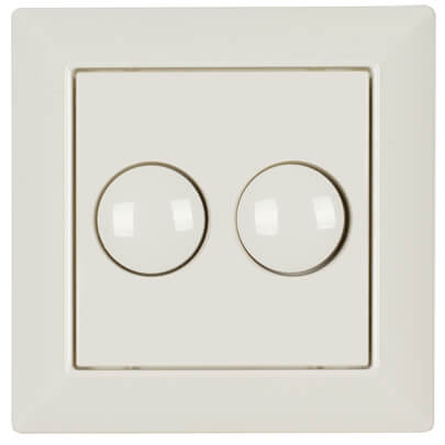 Dreh-Aus- UP-DOPPEL-Dimmer, 2 x 15-110W/VA oder 2 x 5-40W/LED, Phasenanschnitt, Zentralplatte 55 x 55, reinwei