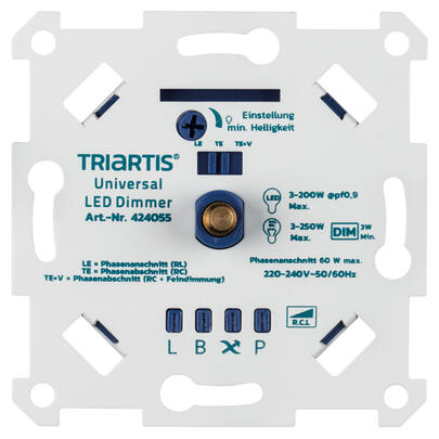 UP-Universal- Digital-Dimmereinsatz, AGL/HALO 230V/3-250W, LED 3-200W, Phasenab-/anschnitt, superflach, ET 16