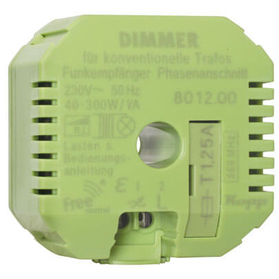 Einbau-Funkempfnger, 2-Draht, zum Dimmen, fr Glhlampen und NV-Halogenlampen von 40 bis 300W, Phasenanschnitt