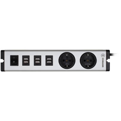 Steckdosenleiste, 2-fach, 3 x 1,5, 3 m, 6 x USB-Ausgang 5V/je max. 2,4A, grau/schwarz, mit Schalter