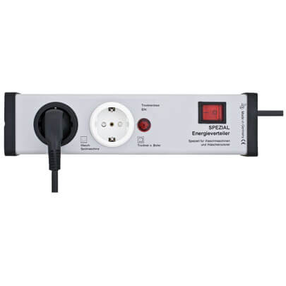 Energieverteiler- Steckdosenleiste, 2-fach, 3 x 1,5, 1,5 m, grau/schwarz, mit Schalter und Abschaltautomatik, fr Waschmaschinen und Trockner