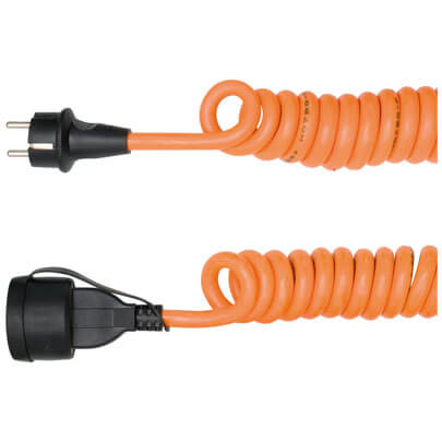 Schutzkontakt-Wendel- Verlngerung, H07 BQ-F 3G x  2,5 , bis 5 m,  orange