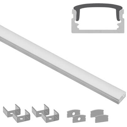 U-Profil aus Aluminium,  fr LED-Strips bis 10 mm,  (max. 14,4W/m),  B 17 mm, L 2.000, Komplett-Set