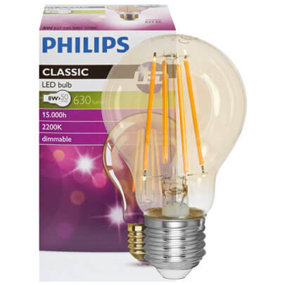 LED-Filament-Lampe, CLASSIC,  AGL-Form, gold,  E27/8W, 630 lm