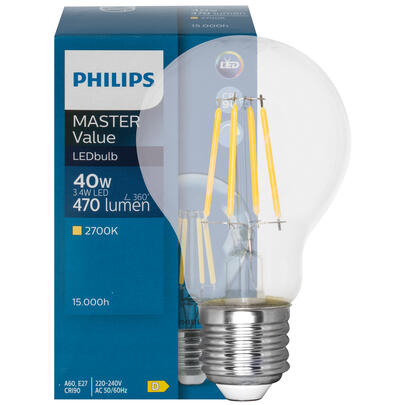 LED-Filament-Lampe, MASTER Value LEDbulb,  AGL-Form, klar, E27, 2700K