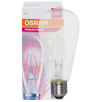 LED-Filament-Lampe, RETROFIT, Edison-Form, klar, E27/4W, 470 lm, 2700K