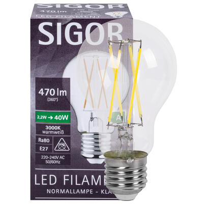 LED-Filament-Lampe, AGL-Form, klar, E27, 3000K