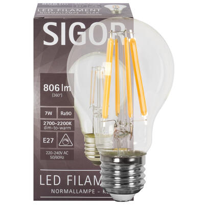 LED-Filament-Lampe, AGL-Form, klar, E27, 2700K bis 2200K