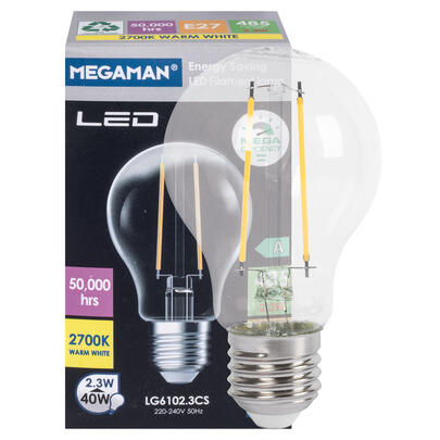 LED-Filament-Lampe, MEGA-EFFICIENCY, AGL-Form, klar, E27, 2700K