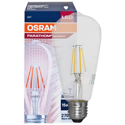 LED-Filament-Lampe, PHARATHOM RETROFIT, Edison-Form, klar, E27/6,5W 806 lm, 2700K