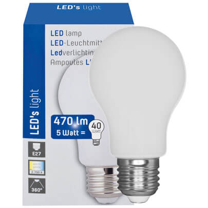 LED-Lampe, AGL-Form,  opal matt, E27/230V/5W (40W)