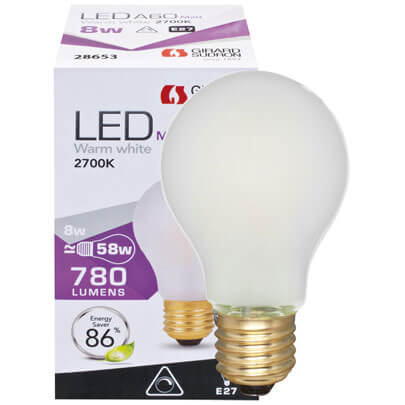 LED-Fadenlampe, AGL-Form, E27/8W, matt, 780 lm, 2700K, L 103,  60